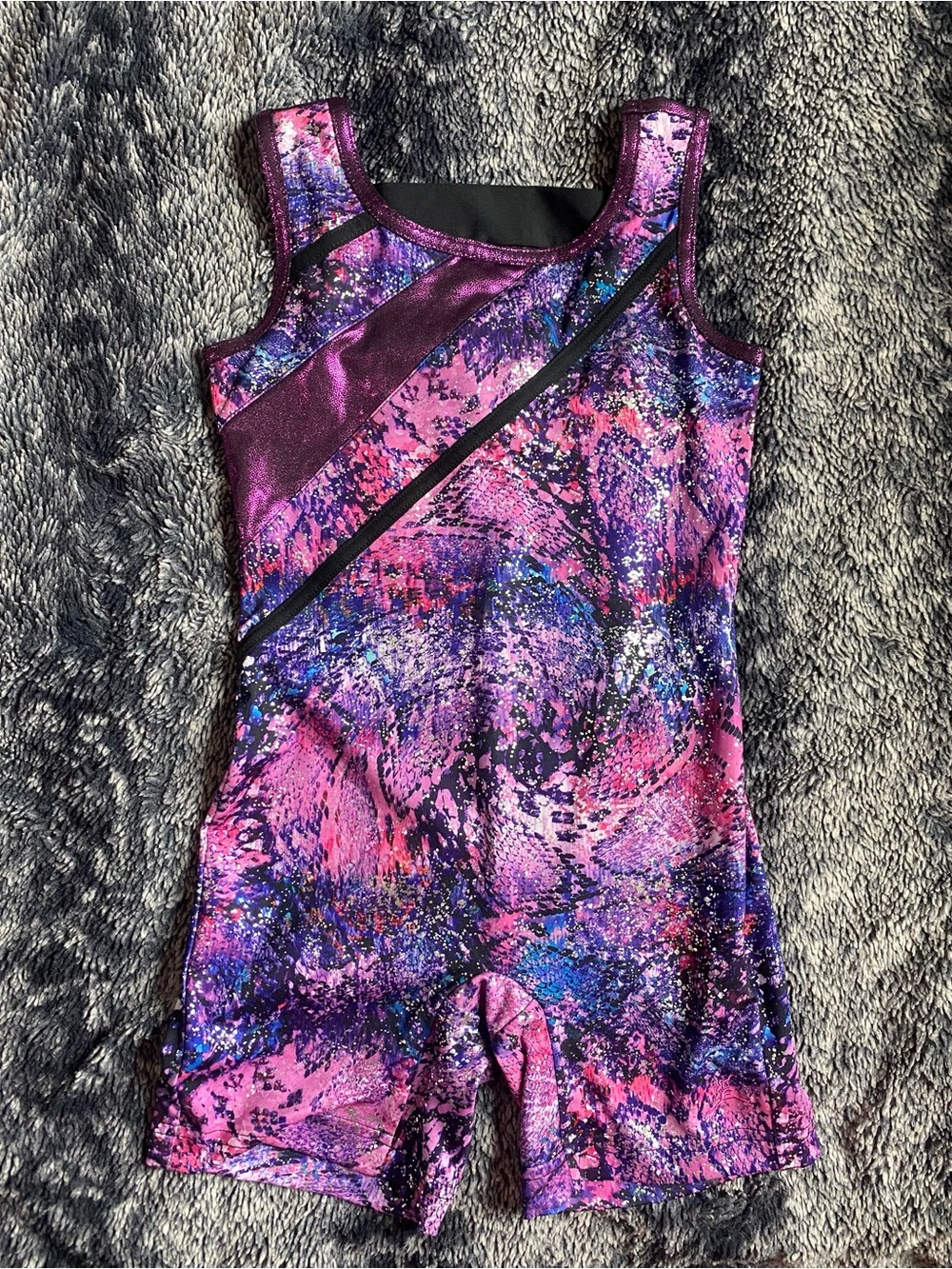 Future Star Capezio Girls Small Purple & Pink Shimmery Shorts Leotard